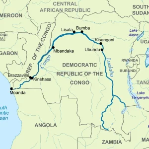 Karte des Kongo-Flusses mit Einzugsgebiet und wichtigen Nebenflüssen