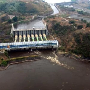 Luftaufnahme der Inga-Staudämme am Kongo-Fluss, Demokratische Republik Kongo, 2006